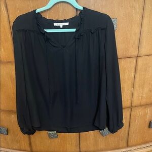 Violet & Claire Black Blouse with Ruffle Trim